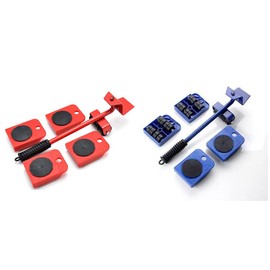 Furniture Lift Mover Tool Set，Furniture Lifter Tool Furniture Movers with Adjustable Height Lifting Tool Lever & 4 Wheels, Sliders Tool for Heavy Furniture (Red+Blue, Conventional Size)