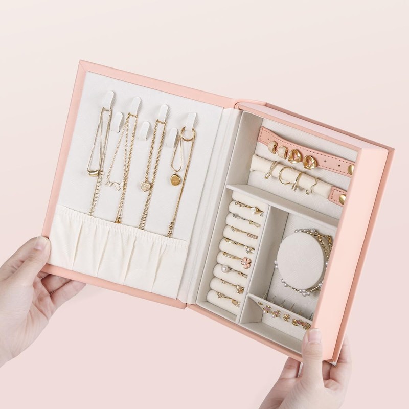 CASEGRACE Book Jewelry Box Organizer PU Leather Diary Jewelry Box