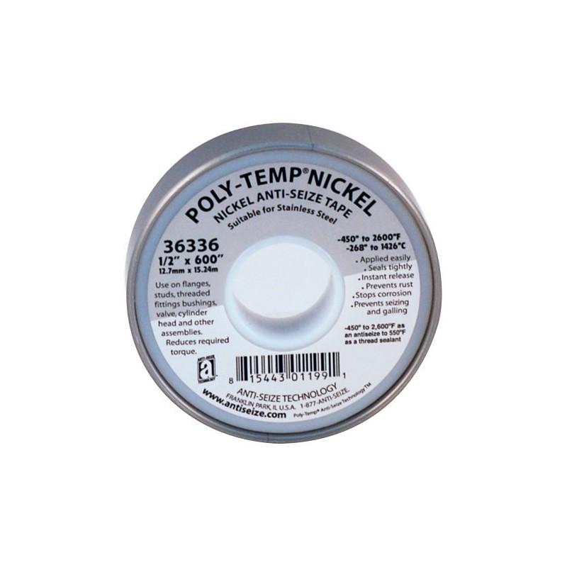 Poly-Temp 36336 Anti-Seize Nickel Filled PTFE Thread Seal Tape, 600"