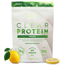 Clear Protein Water, Proteína En Polvo Refrescante con Electrolitos | Whey Aislada de Suero de Leche Dulce Sin Azúcar | 15g por Porción Sabor Lima Limón | Bebida Clear Protein Water Ligera | Health Hack