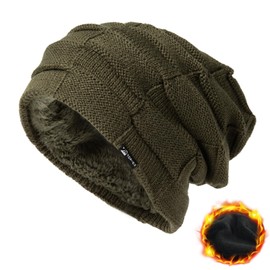 Topex XL/XXL Slouch Beanie Men's Hat Women's Winter Warm Fleece Knitted Hat, 94608_Army Green