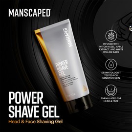 MANSCAPED® Power Shave Gel, Soothing Shaving Gel for Head and Face for Men, with Witch Hazel and Gentle Exfoliants to Protect Against Skin Irritation, Ingrown Hair and Shaving Pimples, 177 ml