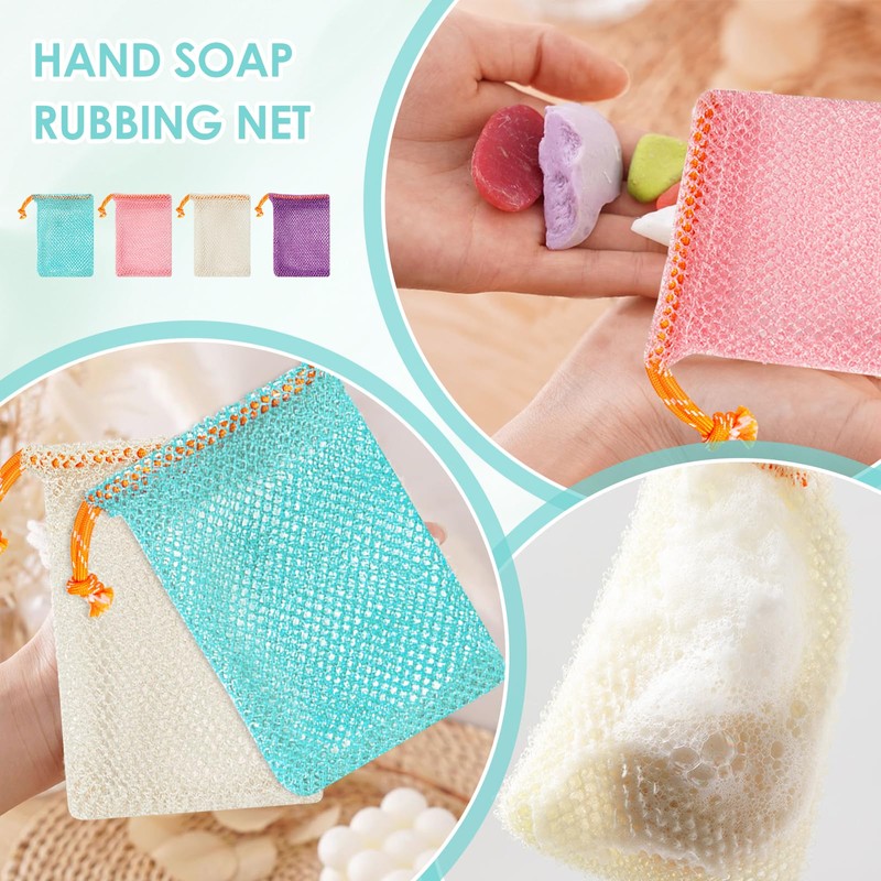 Pack of 4 Nylon Soap Bags, Colourful Soap Bags with