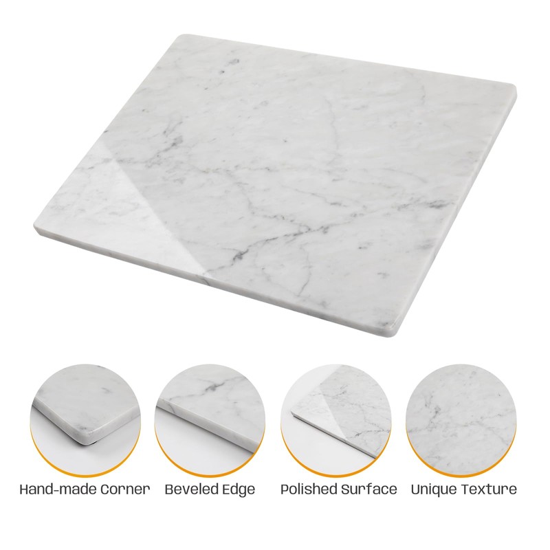 Adolif Natural Carrara White Marble Pastry and Cutting Board, 12x16x0.5