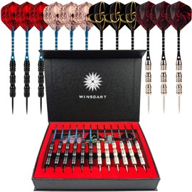 WINSDART ADKX Steel Tip Darts 12 Pack Set with Nonslip Iron Barrel Aluminum Dart Shafts and Flights + Darts Sharpener + an Gift Box (Darts-A)