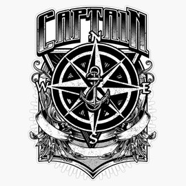 HOF Trading Vintage Nautical Captain with Compass and Anchor Vinyl Sticker Waterproof Decal Laptop Wall Window Bumper Sticker 5"