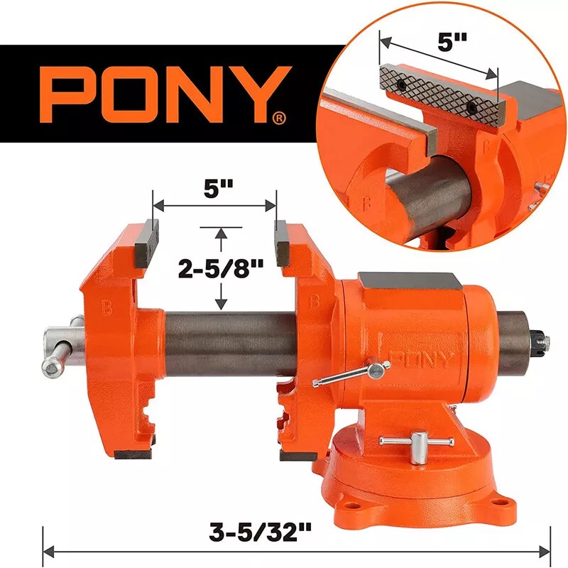 PONY Heavy Duty Bench Vise 5-inch Jaw Width and Opening
