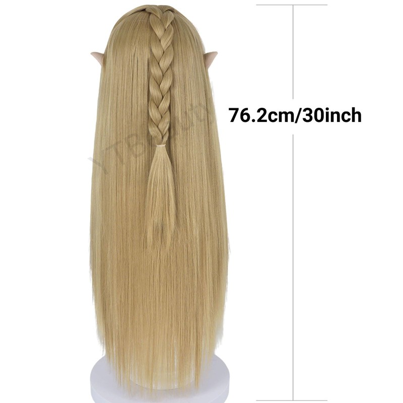 Long Blonde Straight Wig with Elf Ears for Men Costume