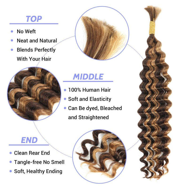 4/27 Blonde Brown Highlight Human Braiding Hair for Boho Braids