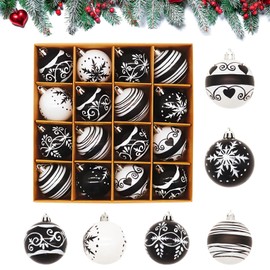 BRTNUP Pack of 16 Christmas Baubles Ornaments Christmas Tree Baubles Set Christmas Baubles Tree Decoration Black White Christmas Tree Baubles for Christmas Tree