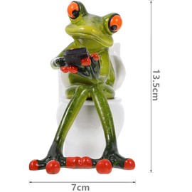 Norhogo Frog Figurine Statue Frog Sitting on the Toilet Green R Funny Green Frog on Toilet Sculpture Gifts for Fairy Garden Office Decoration
