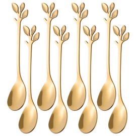 Coffee Spoon set, AnSaw 8 Pcs 4.7" teaspoons, Creative Gold Leaf Dessert Spoons, Premium Food Grade Stainless Steel, Mirror Finish & Dishwasher Safe (Gold, 8)