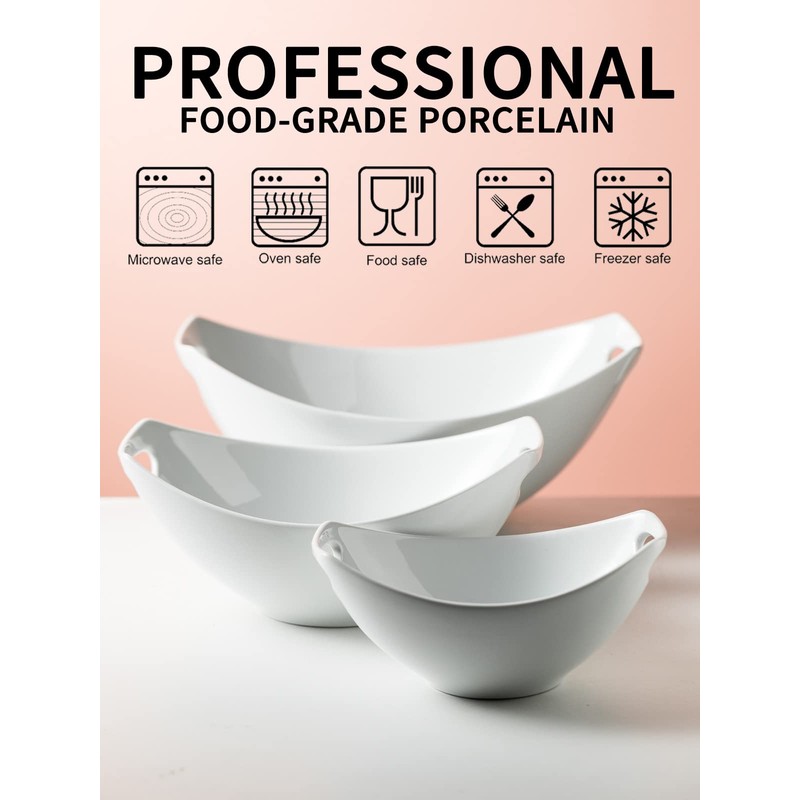 Gomakren Serving Bowls with Handles, Serving Dishes, Porcelain Salad Bowls