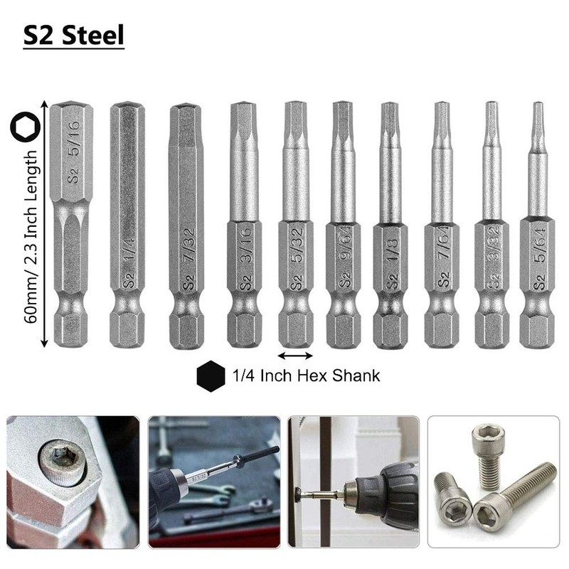 Gasea 20pcs Hex Head Allen Wrench Drill Bit Set 2.3"