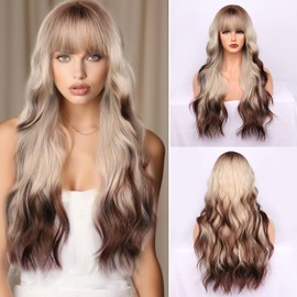 Fulang Hair Wig Silver Grey Long, Long Curly Heat Resistant Fibre Synthetic Wig, Peruka Women's Natural Hair for Daily Use (Blonde Brown Ombre)