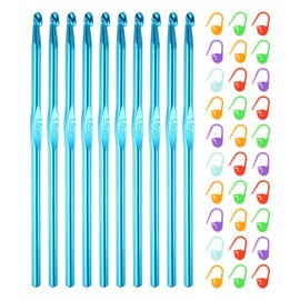 uxcell 10pcs Aluminum Crochet Hook 5mm US Size H/8 Knitting Needles with 30pcs Stitch Markers for DIY Craft Yarn, Blue