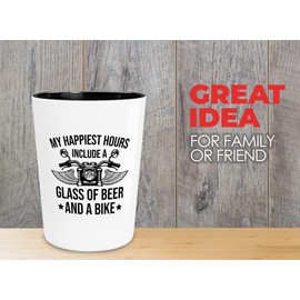 Biker Shot Glass 1.5oz - My happiest hours - Biker Outdoor Off Road Motorcycle Racer Sport Trails Cross Country Adventure