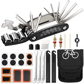Bayli Bicycle Tool Set with Tool Bag, Multifunctional Tool with Puncture Kit, Tyre Lever + Bicycle Bag, Multitools 16-in-1 Bicycle Repair Tool Set, Bicycle Patches, Tyre Repair
