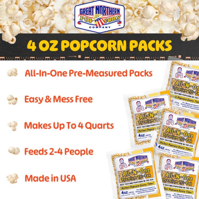 4oz Popcorn Machine Popcorn Packets - All-in-One Movie Theater Style
