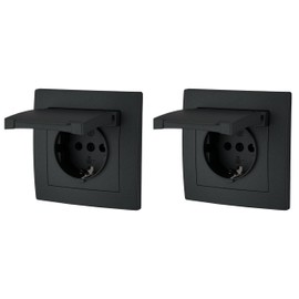 ET-1 Series Flush-Mounted Socket IP44, Plug-In Terminal, All-in-One, Pack of 2, Black