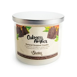 Oakmoss & Amber Highly Scented Natural 3 Wick Candle, Essential Fragrance Oils, 100% Soy, Phthalate & Paraben Free, Clean Burning, 14.5 Oz.