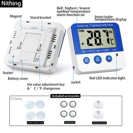 Fridge Freezer Thermometer Max/Min Memory Refrigerator Thermometer High & Low Temperature Alarms Settings with LED Indicator Fridge Thermometer with Magnetic,Stander, 2pack Nithing