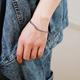 FOCALOOK Women's and Men's Bracelet 3.5 mm/6 mm/9 mm/12 mm Solid Curb Chain Bracelet Stainless Steel/18 Carat Gold-Plated Cuban Link Bracelet Gold/Silver/Black Bracelet Accessory Gift Idea, Metal