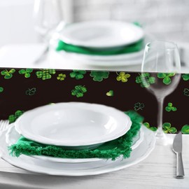 St. Patrick's Day Table Runner, Elegant Lucky Clover Table Runners for Indoor Outdoor Party Supply, Irish Spring Home Decoration, 13x72 Inches