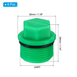 PATIKIL 3/4PT PPR Pipe Fitting End Cap, 8 Pack Hex Male Threaded Water Tubing Stopper PPR Pipe Connector Plug for Water/Oil/Gas Water Line Ends, Green