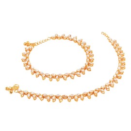 Efulgenz Indian Bollywood Faux Kundan Pearl Wedding Bridal Anklet Pair Bells Bracelet Payal Foot Jewelry