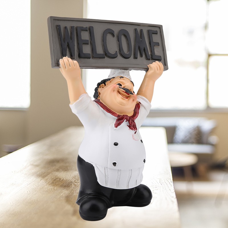 Restaurant Resin Cute Chef Figurine Miniature Statue Ornaments Welcome Board
