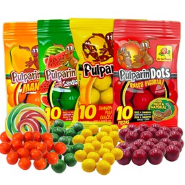 Sweetzo - Sweet and Spicy Pulparindo Mexican Candy, Colorful Bite Size Hard Shell with Tamarind Pulp Center, Individual Single Serving Bags, Hispanic Candies, Pack of 4