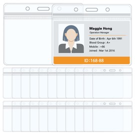 Soleebee ID Card Holder Waterproof Plastic Transparent Card Holder ID Card Sleeves ID Card Holder Name Tags Protective Cover for ID Cards School Office (24 Pieces Horizontal - Women)