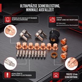 24-Piece Plasma Cutter Consumable Set Compatible with IPT-60, PT-60, IPT-4, Nozzles, Electrodes, Protective Caps, Swirl Rings, Spacers