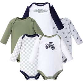 HUDSON BABY Unisex-Baby Cotton Long-Sleeve Bodysuits, Dirt Bike, 0-3 Months