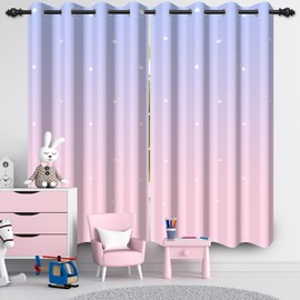 Uiiooazy Ombre Blackout Curtains for Girls Bedroom Living Room Gradient Purple to Pink 2 Panels Drapes Kitchen Thermal Insulated White Stars Room Partition Office Hotel Window Curtain 42x63inches