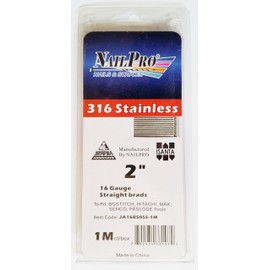 NailPRO 2 Inch 16 Gauge 316 Stainless Steel Straight Finishing Nails, 1000 Count (2" Marine Safe)