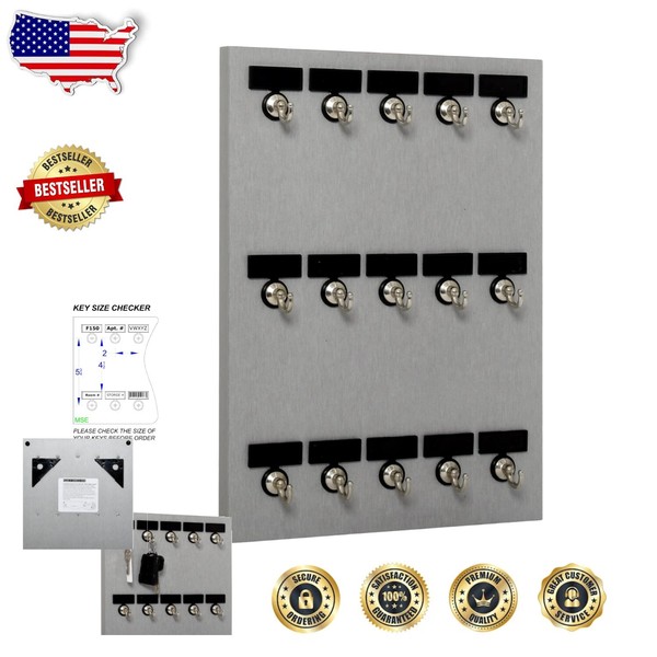 Durable Key Holder with 15 Bolted Hooks and Custom Nameplate