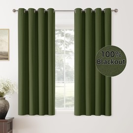 ChrisDowa 100% Blackout Linen Curtains, 2 Panels Set Thermal Insulated Room Darkening Curtains for Living Room, Privacy Grommet Window Curtains for Bedroom (Olive Green, 52 x 63 Inch)
