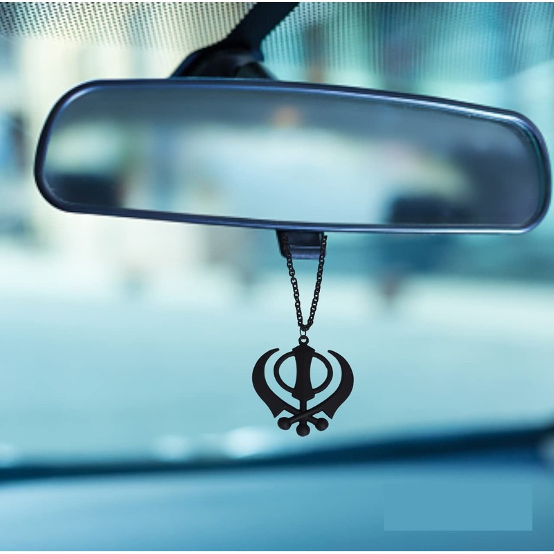 BEXCO Sikh Khanda Sahib Metal Car Hanging Rear View Mirror