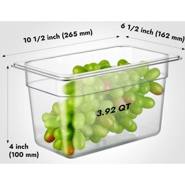 CURTA 6 Pack NSF Food Pans, 1/4 Size 6 Inch Deep, Commercial Polycarbonate Plastic Clear Freezer-Safe