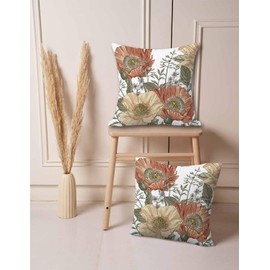 Set of 2 Vintage Flower Throw Pillow Covers 18x18 Inches Brown Rust Colored Floral Botanical Pattern Decorative Pillows Outdoor Farmhouse Cushion Case Country Pillowcase for Sofa Bed Room Decor