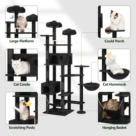 Meecal 85inch Tall Cat Tree for Indoor Cats Large Adult, Multi-Level Cloud Cat Tower with Scratching Post, Heavy Duty Cat Cat Condo with Hammocks & Plush Perches for Maine Coon, Black