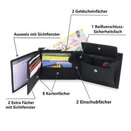 FOMAX® Men's Genuine Leather Wallet with RFID Protection, Landscape Format Wallet for Men, black, Classic
