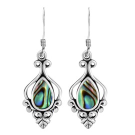 AeraVida Victorian-Era Inspired Abalone Shell .925 Sterling Silver Dangle Earrings | Elegant Vintage Boho Statement Jewelry for Women