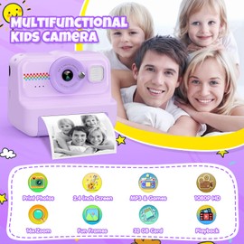 HiMont Kids Camera Instant Print, 1080P Instant Print Camera for Kids with 32GB Card & 3 Rolls Paper, Selfie Digital Camara, Funny Toys Gifts for Boys & Girls Age 3-12 (Purple)