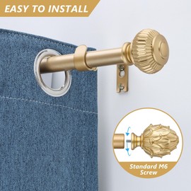 Curtain Rods for Windows 48 to 84 Inches 1 Inch Diameter Adjustable Drapery Rods Decorative Single Window Curtain Rods with Classic Finials,Gold