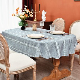 Monibana Rustic Oval Cotton Linen Tablecloths Embroidered Farmhouse Spring Table Cloths, Kitchen Dining Room Party Tablecloth Table Cover for Oval Tables 54 x 72 Inches