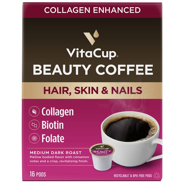 VitaCup Beauty Blend - Cápsulas de café con colágeno, biotina, canela, keto|paleo|Whole30 Friendly, vitaminas esenciales, compatibles con cafeteras K-Cup, incluyendo Keurig 2.0, tazas de alta calificación