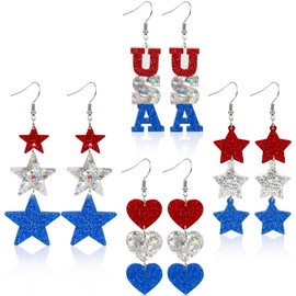 4 Pairs 4th of July Earrings for Women Heart Star USA Acrylic Dangle Earrings Set Independence Day Party Jewelry Gifts (4th of July)